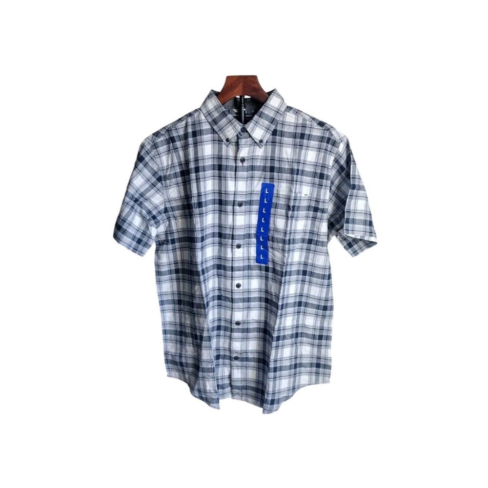 Grizzly Mountain Mens Large Plaid Short Sleeve Button Down Shirt Blue/Gray NWT